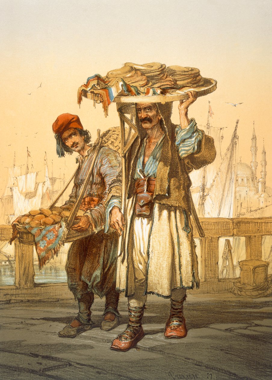 Sprzedawcy chleba na nabrzeżu, 1865 autorstwa Amadeo Preziosi