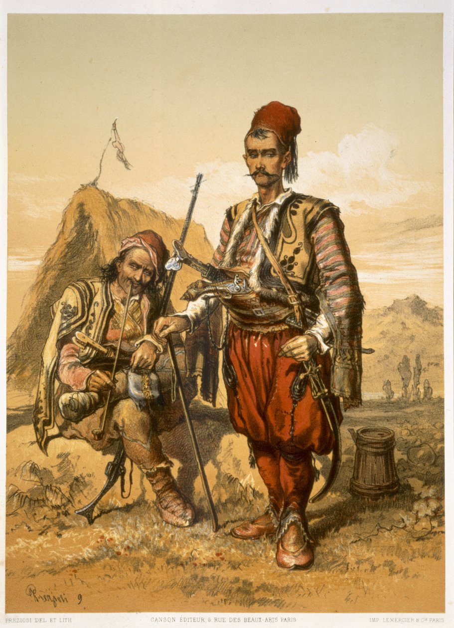 Tureccy żołnierze piechoty w armii osmańskiej, wyd. przez Lemercier, c.1857 autorstwa Amadeo Preziosi
