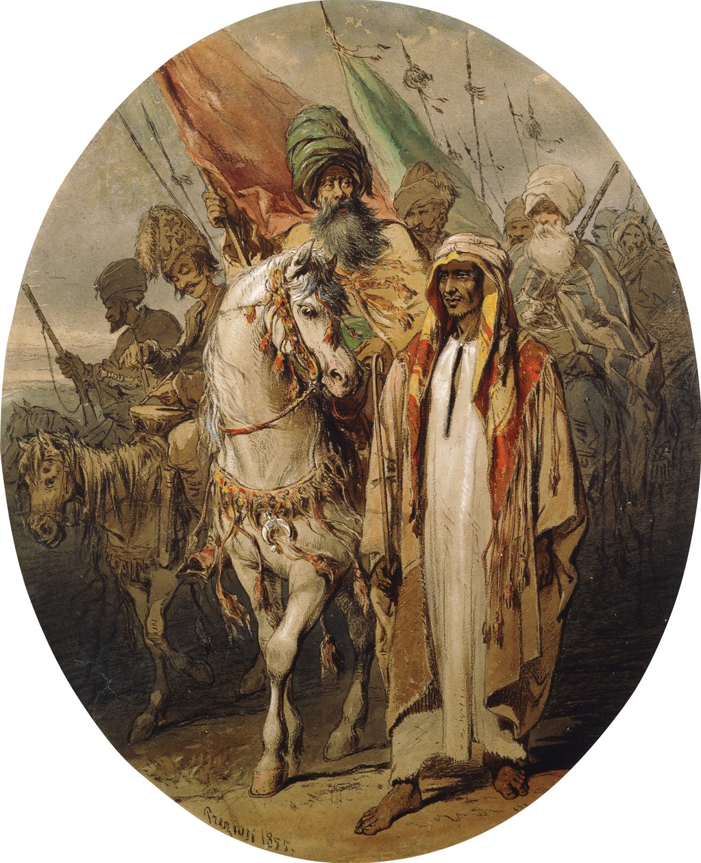 Arabscy wojownicy nacierają, 1855 autorstwa Amadeo Preziosi