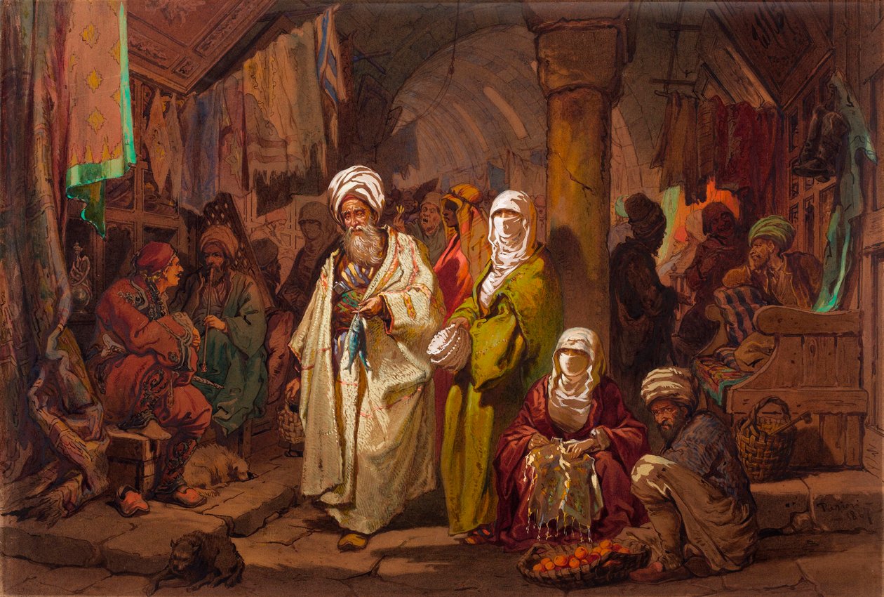 Le grand bazar (suk, marche orientalne) - Wielki Bazar - Amedeo Preziosi (1816-1882) Akwarela na papierze (45,5x67cm) - Pera Museum, Stambuł autorstwa Amadeo Preziosi