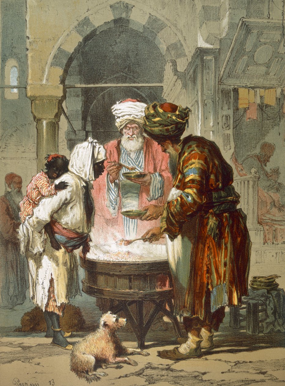 Kobieta przy fontannie ulicznej Sebil, wyd. 1865. autorstwa Amadeo Preziosi
