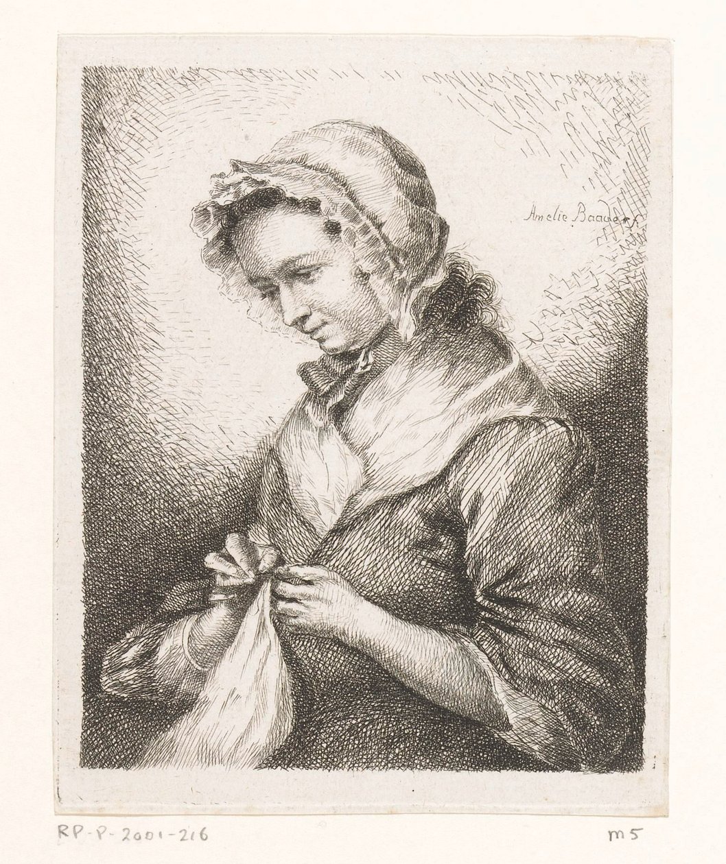 Portret żony artysty Georga Friedricha Schmidta, szycie autorstwa Amalie Baader