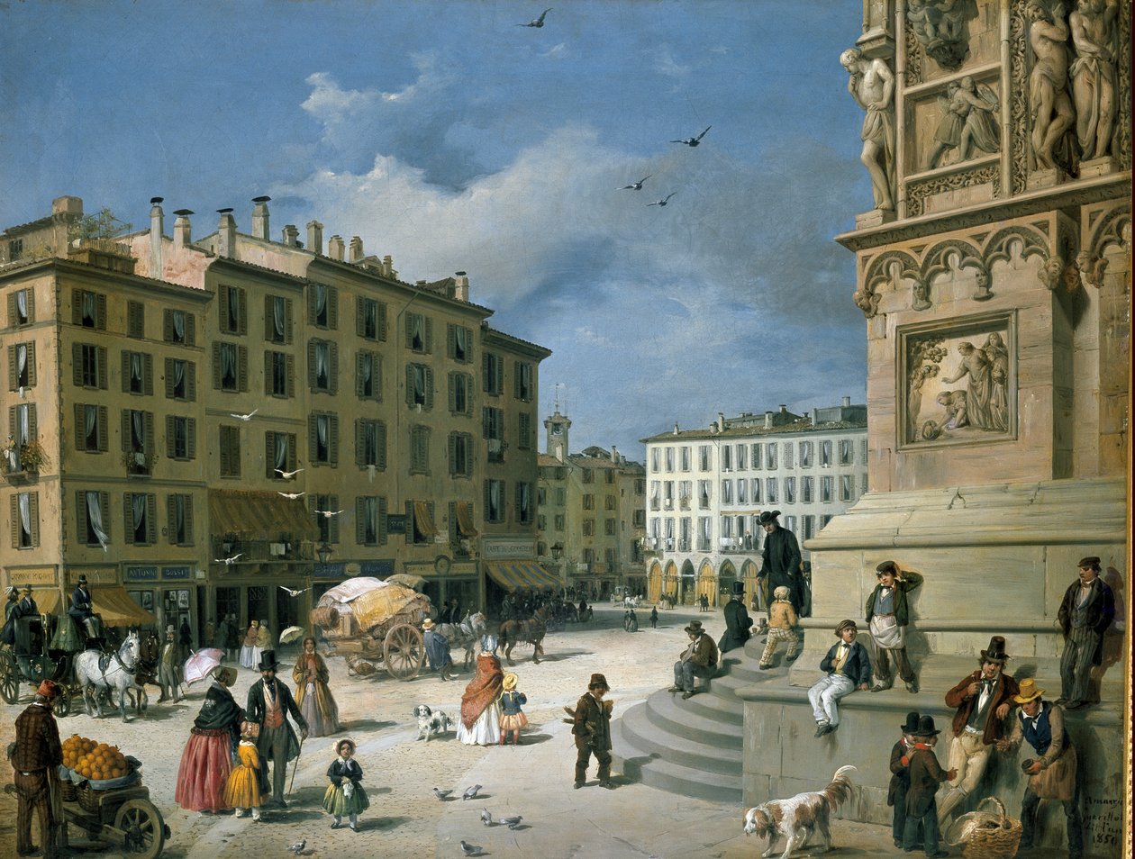 Amanzia Guerillot Inganni, Piazza del Duomo, 1850 autorstwa Amanzia Guérillot