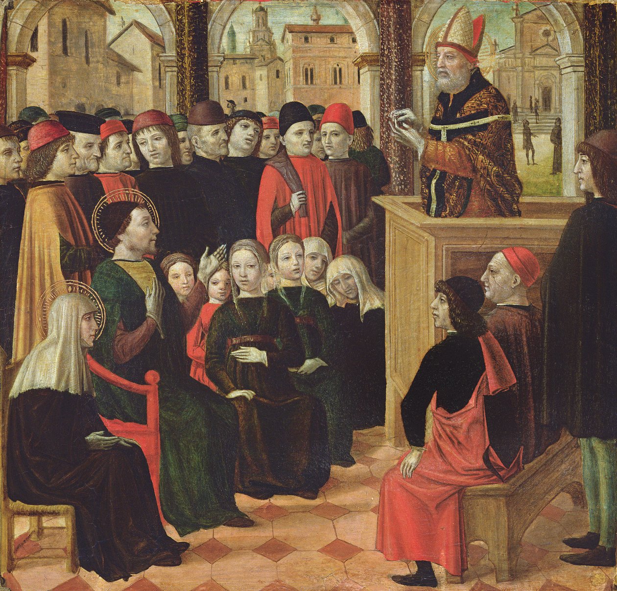 Kazanie św. Ambroise (tempera na panelu) autorstwa Ambrogio Bergognone