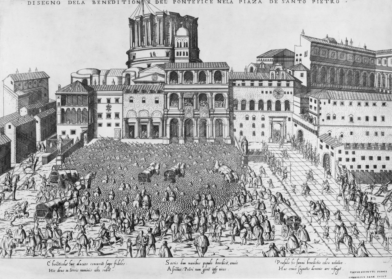 Błogosławieństwo Papieża na Placu św. Piotra, ok. 1583 autorstwa Ambrogio Brambilla
