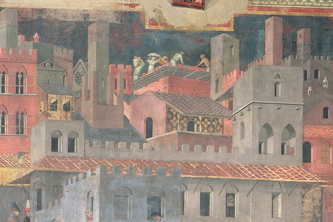 Szczegół dobrego rządu w mieście, 1338-40 fresk autorstwa Ambrogio Lorenzetti