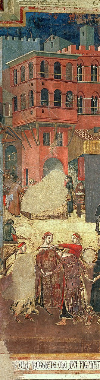 Dobry rząd w mieście, 1338-40 fragment fresku 57868 autorstwa Ambrogio Lorenzetti