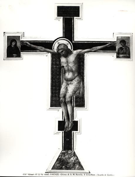 Ukrzyżowanie (tempera na panelu) (zdjęcie czarno-białe) autorstwa Ambrogio Bondone (school of) Giotto