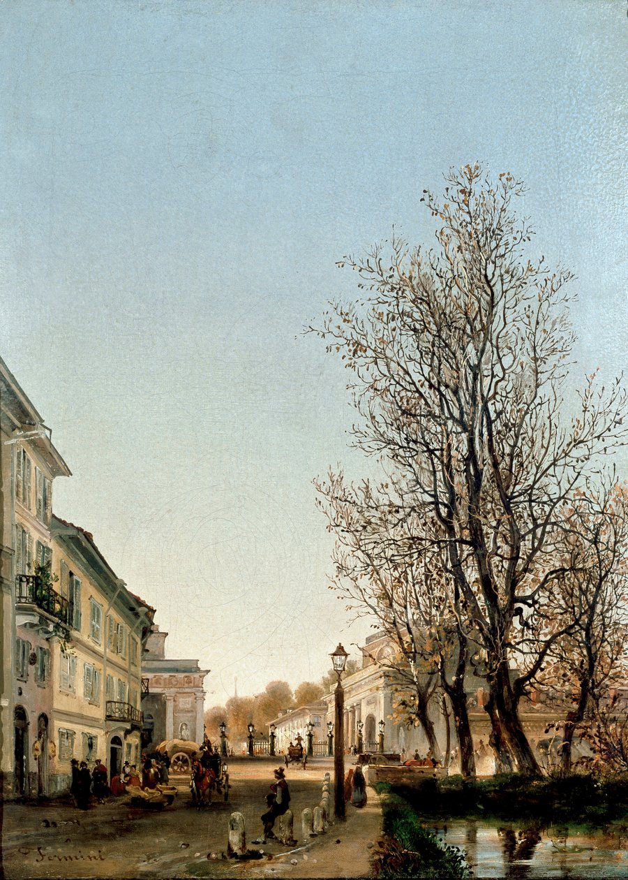 Widok na okolicę Porta Venezia, Mediolan (obraz, ok. 1850) autorstwa Ambrogio Fermini