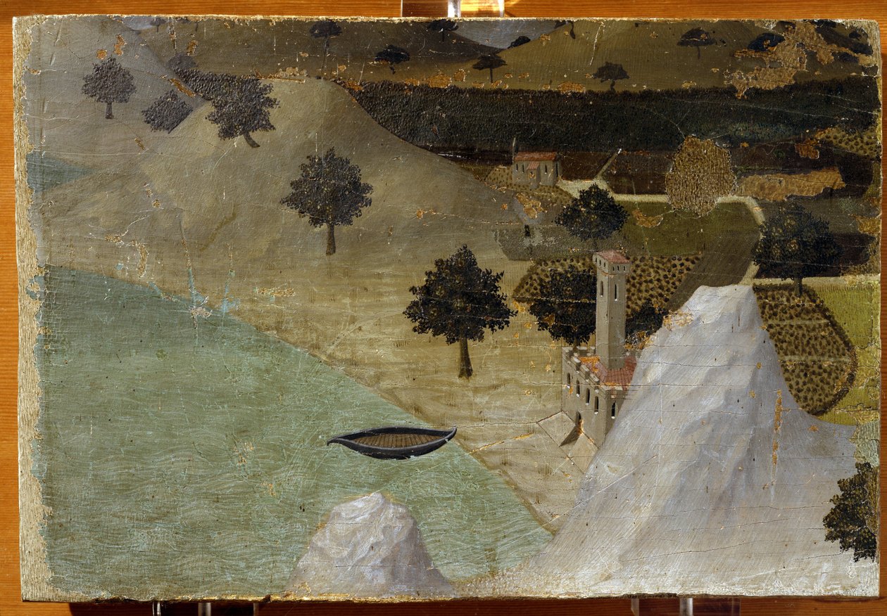 Zamek nad jeziorem - tempera na panelu autorstwa Ambrogio Lorenzetti