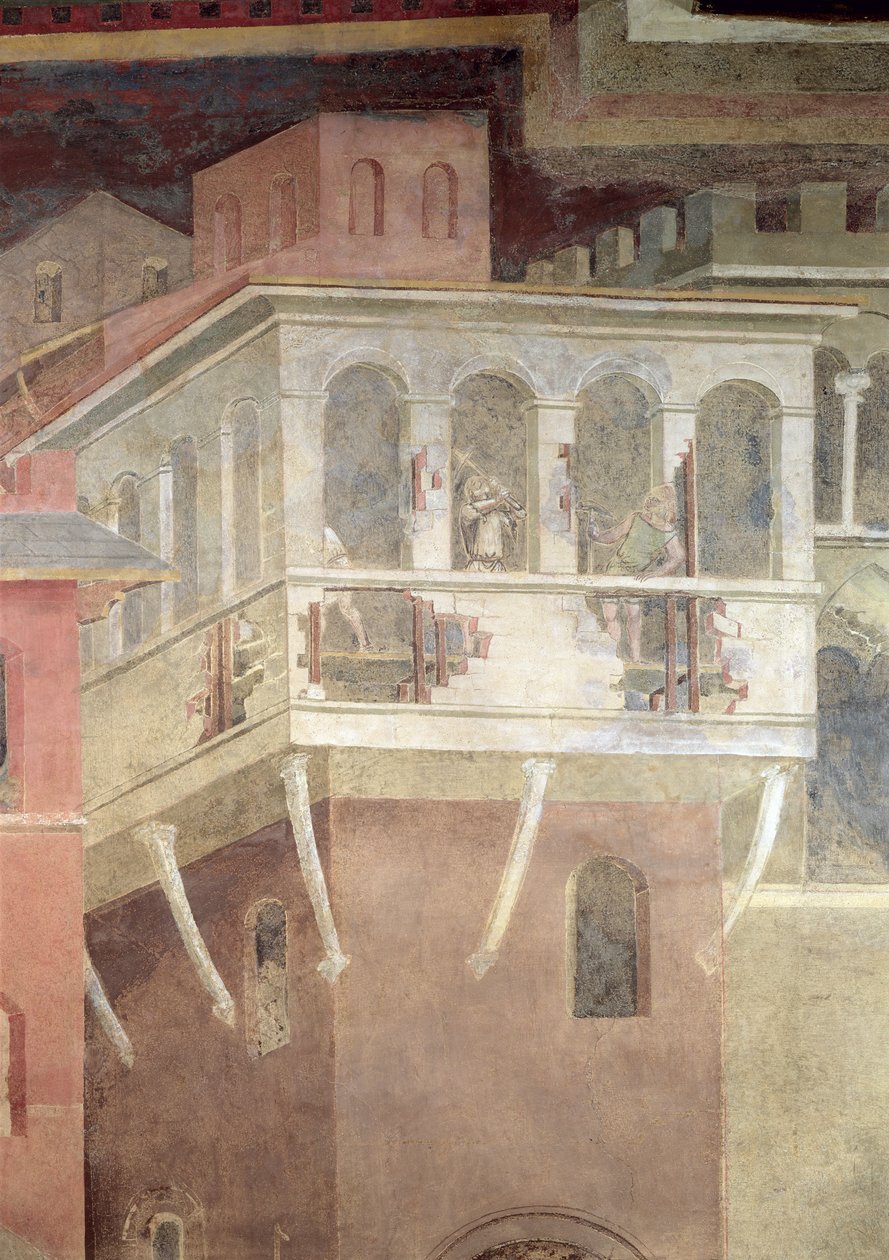 Alegoria Złego Rządu, fragment rozbiórki domu autorstwa Ambrogio Lorenzetti