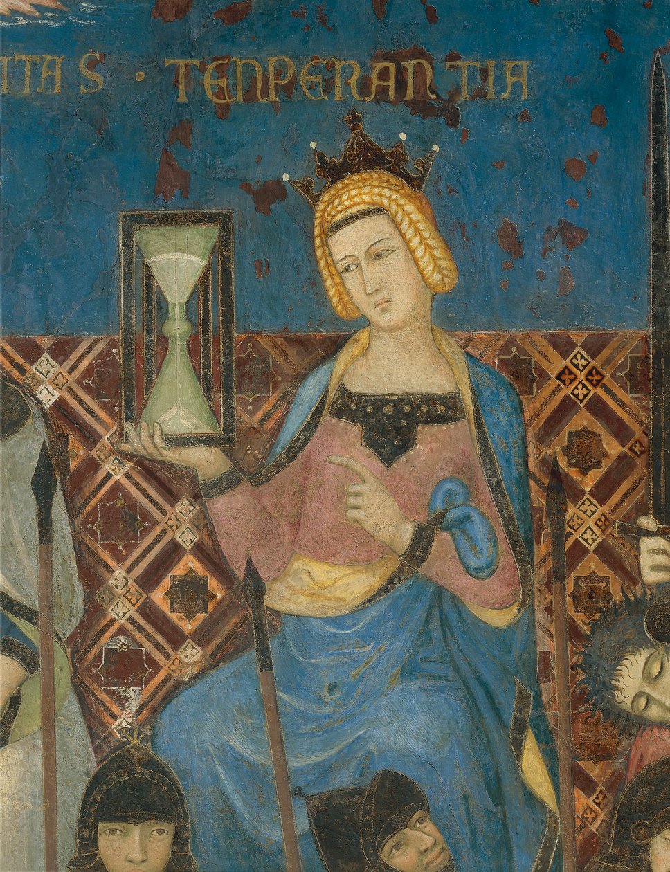Alegoria dobrego rządu, wstrzemięźliwość, szczegół z Alegoria i wpływ dobrego i złego rządu na miasto i wieś autorstwa Ambrogio Lorenzetti