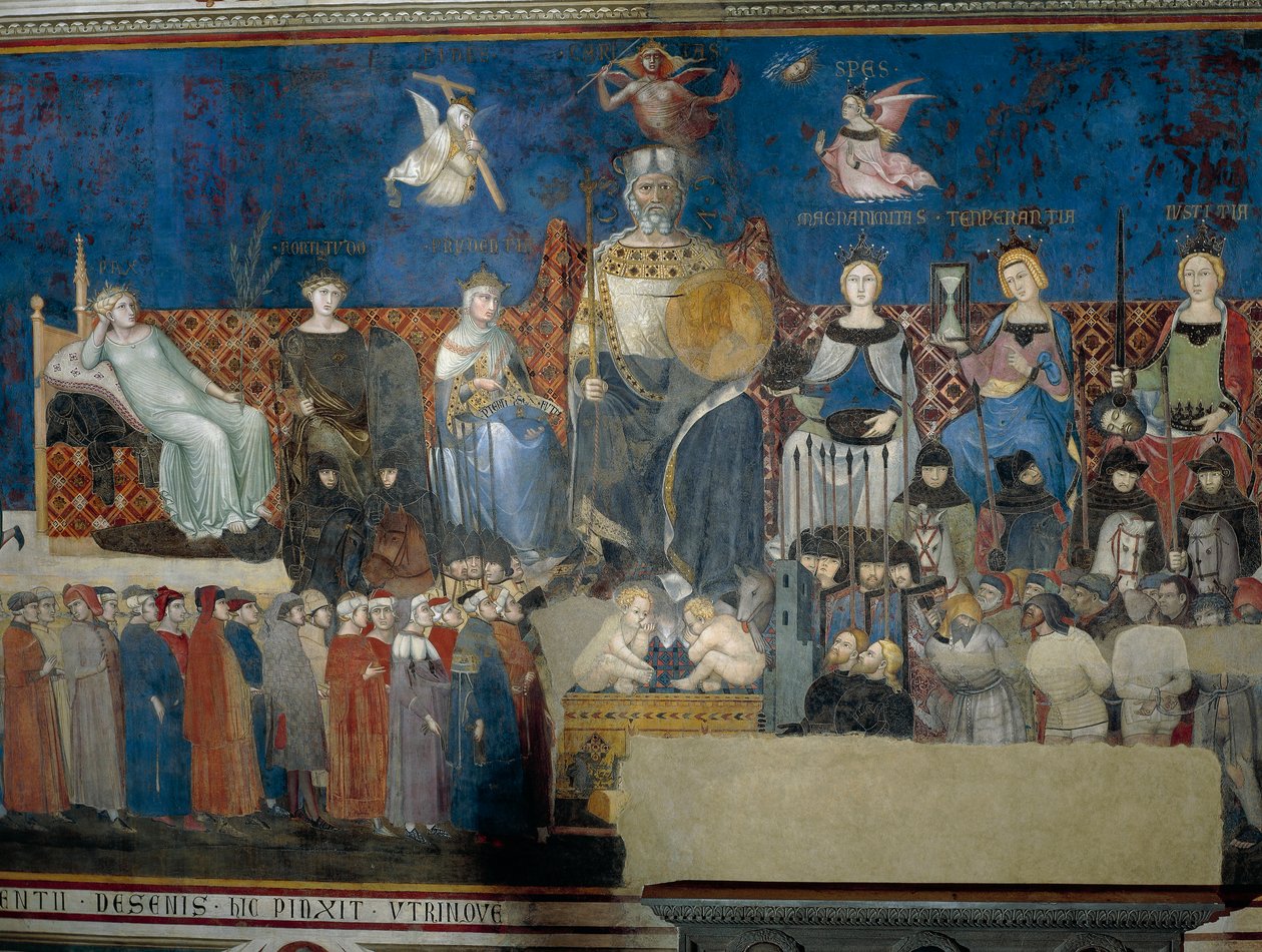 Alegoria dobrego rządu, szczegół z Alegoria i skutki dobrego i złego rządu dla miasta i wsi autorstwa Ambrogio Lorenzetti