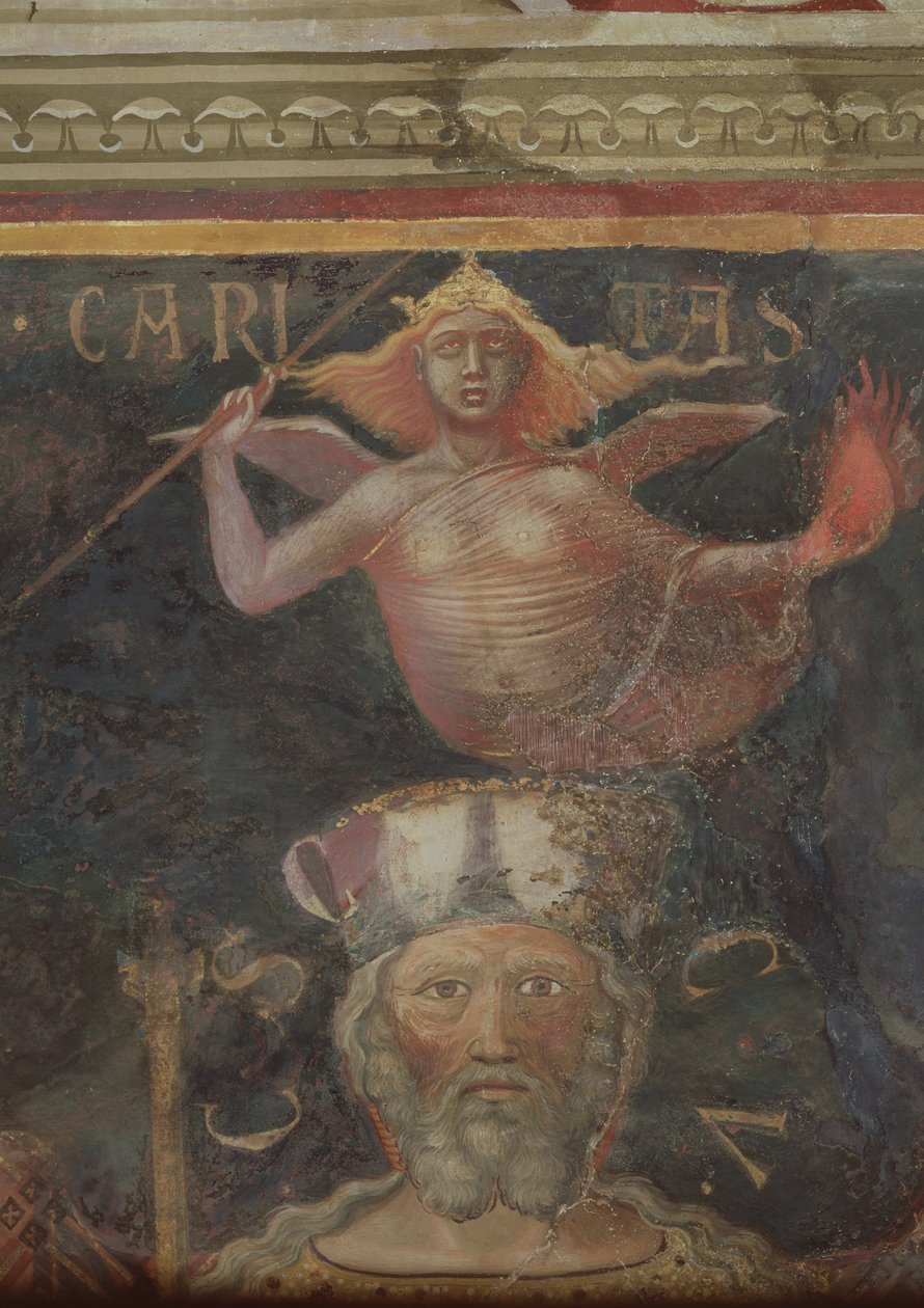 Alegoria Dobrego Rządu, szczegół Dobroczynności i głowy Dobrego Rządu, 1338-40 autorstwa Ambrogio Lorenzetti
