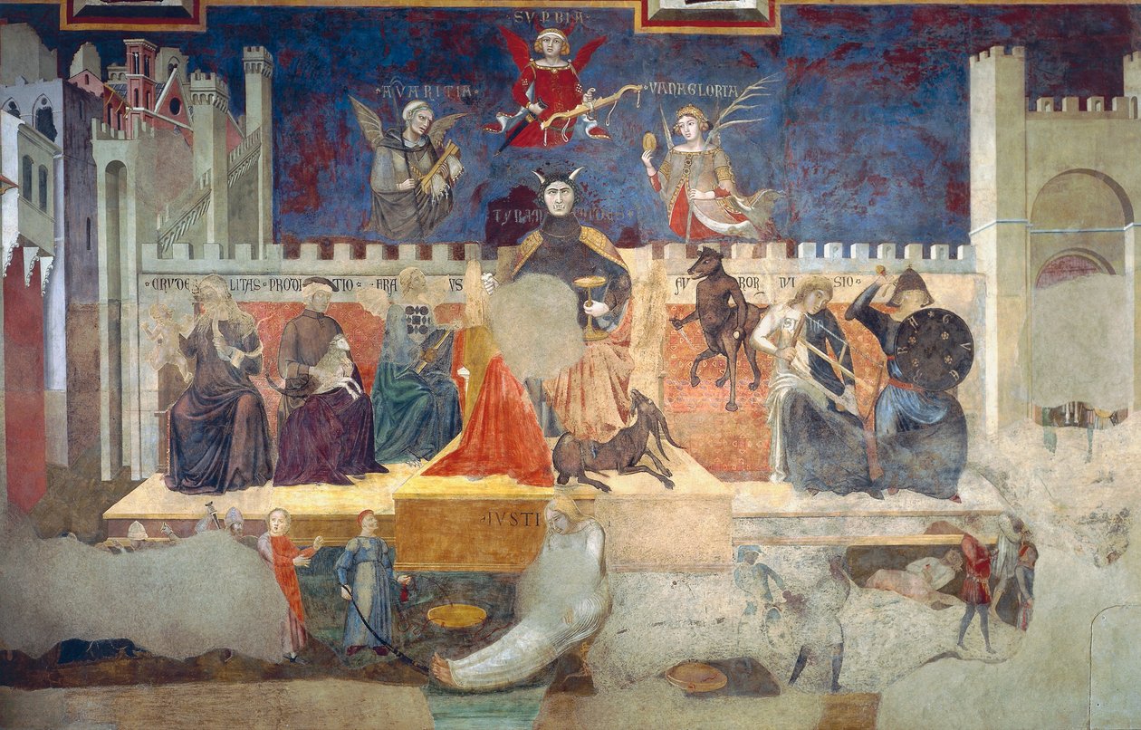 Alegoria złego rządu, fragment z Alegorii dobrego i złego rządu i ich wpływ na miasto i wieś autorstwa Ambrogio Lorenzetti