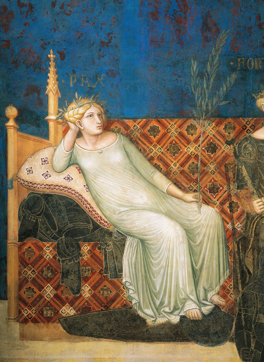 Alegoria dobrego rządu, pokoju, szczegół z Alegoria i skutki dobrego i złego rządu w mieście i na wsi autorstwa Ambrogio Lorenzetti