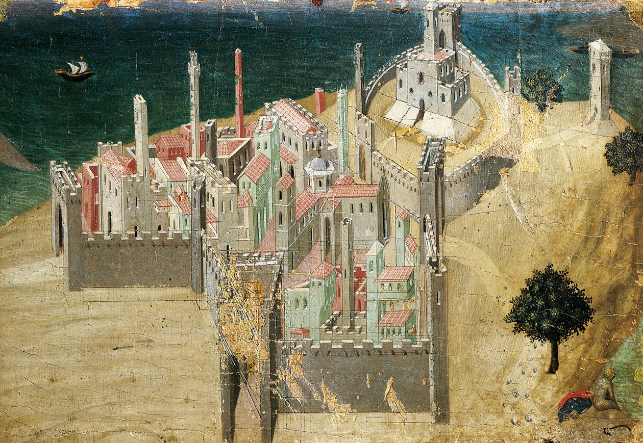 Miasto nad morzem, Ambrogio Lorenzetti (1290-ca 1348) Tempera i złoto na drewnie, 22,5x33,5 cm autorstwa Ambrogio Lorenzetti