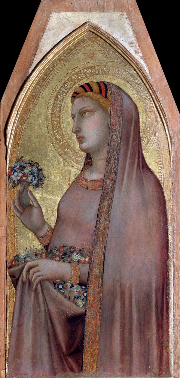 Dorota z Cezarei lub Dorota (z Poliptyku Dziewicy z Dzieciątkiem) - Detrempe na drewnie autorstwa Ambrogio Lorenzetti