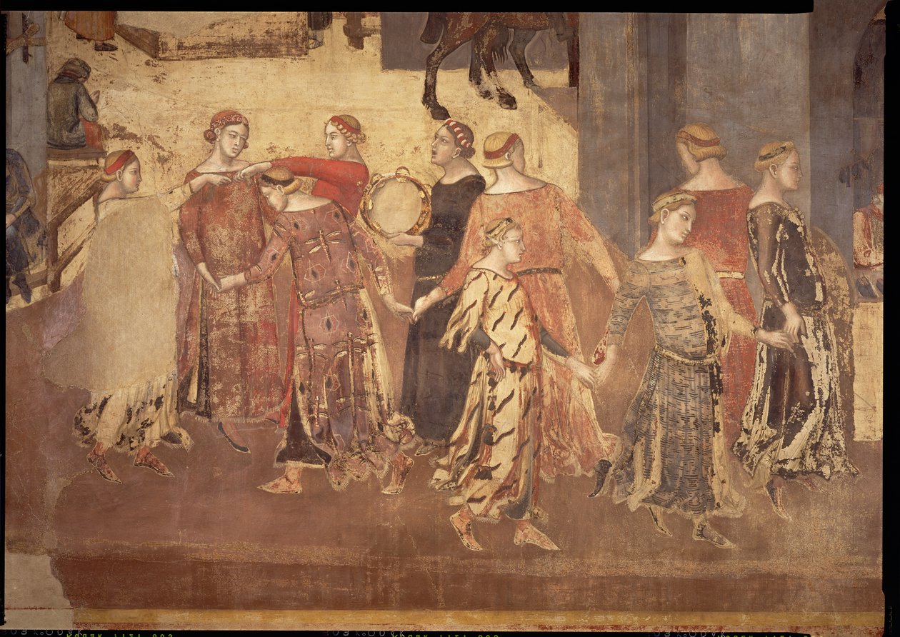 Efekty dobrego rządu w mieście, szczegóły dotyczące tancerek i tamburynów, 1338-40 autorstwa Ambrogio Lorenzetti