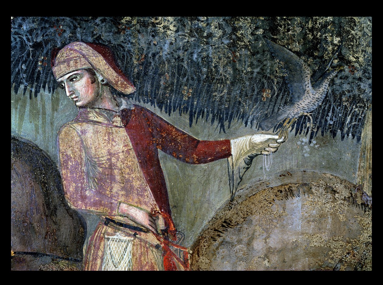 Efekty dobrych rządów na wsi, detal przedstawiający sokolnika, 1388-40 autorstwa Ambrogio Lorenzetti
