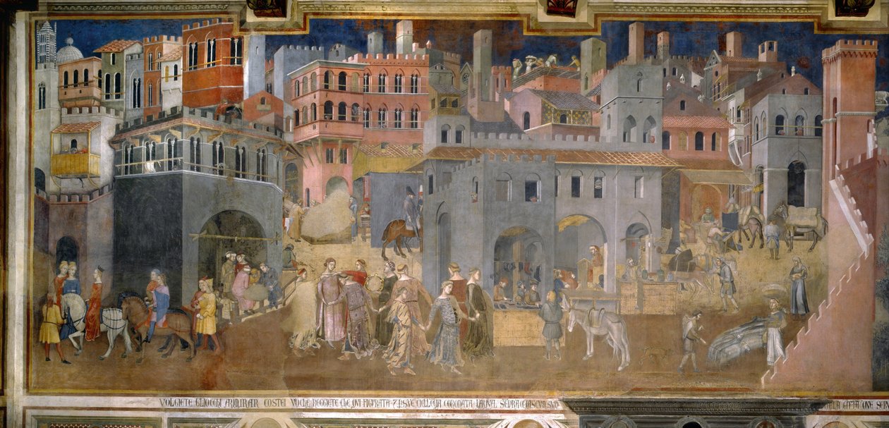 Skutki dobrego rządu w mieście Cykl fresków Alegoria dobrego i złego rządu, 1338-1339 autorstwa Ambrogio Lorenzetti