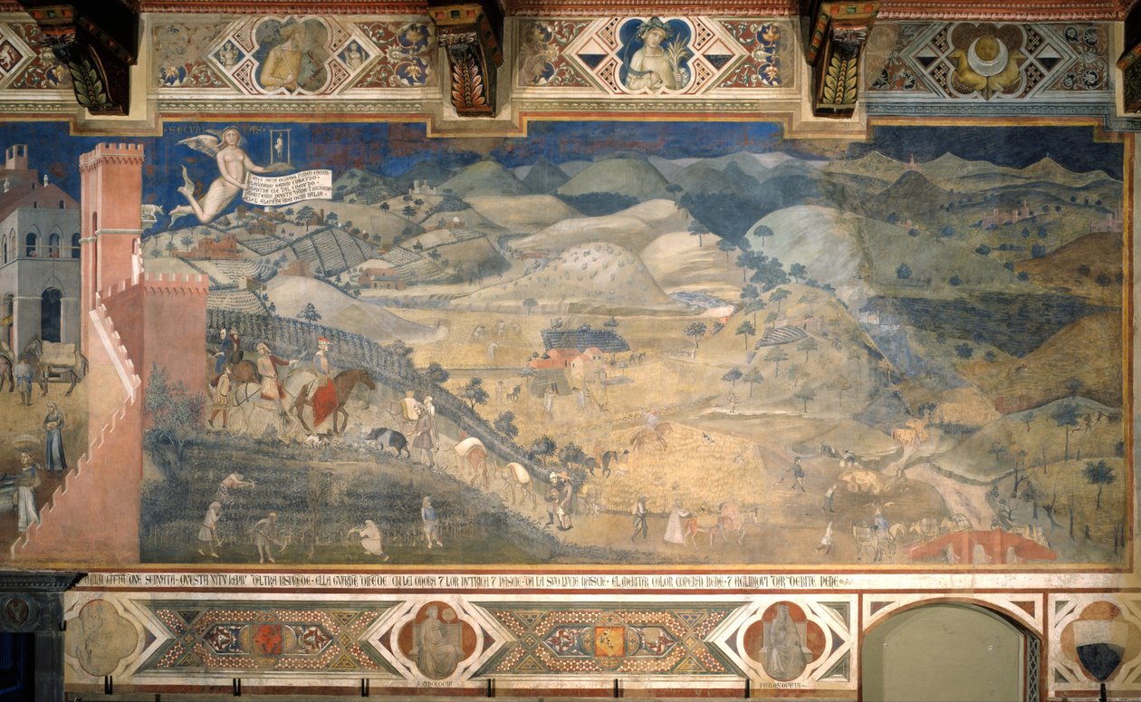 Skutki dobrego rządu na wsi Cykl fresków Alegoria dobrego i złego rządu, 1338-1339 autorstwa Ambrogio Lorenzetti