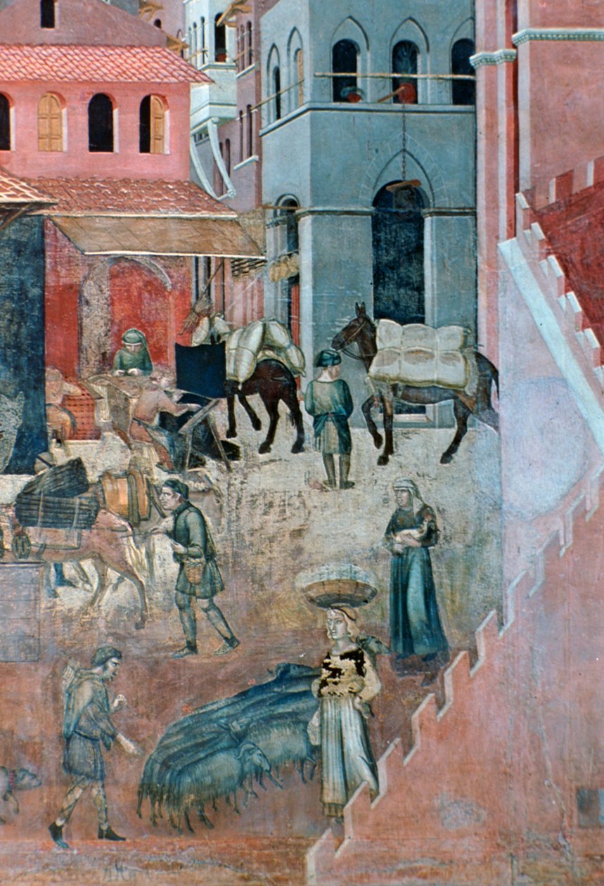 Wpływ dobrego rządu na życie miasta, szczegół, 1338-1340 autorstwa Ambrogio Lorenzetti