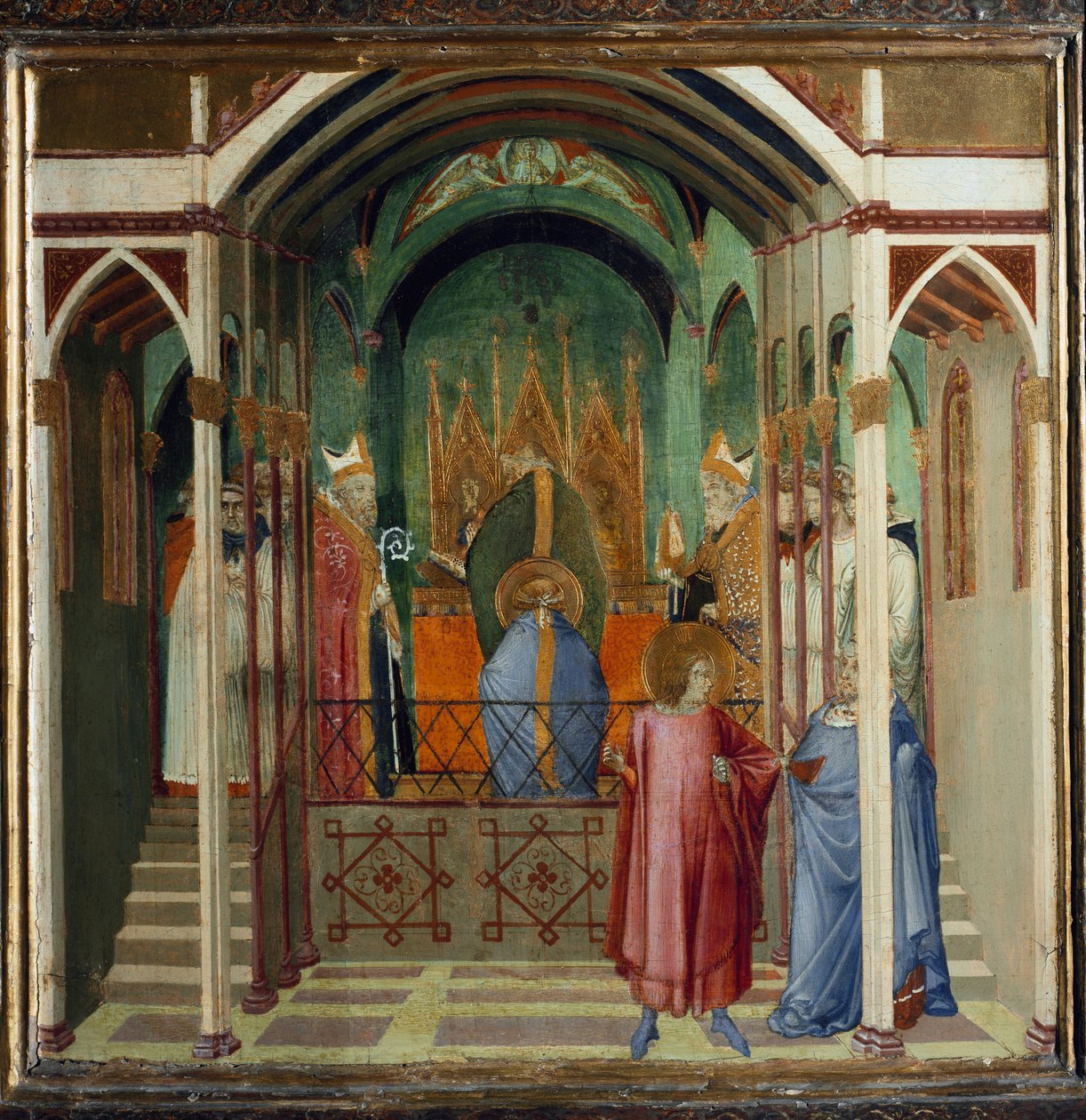 Wybór Mikołaja na biskupa Myry. Sceny z życia św. Mikołaja (Tempera na drewnie) autorstwa Ambrogio Lorenzetti