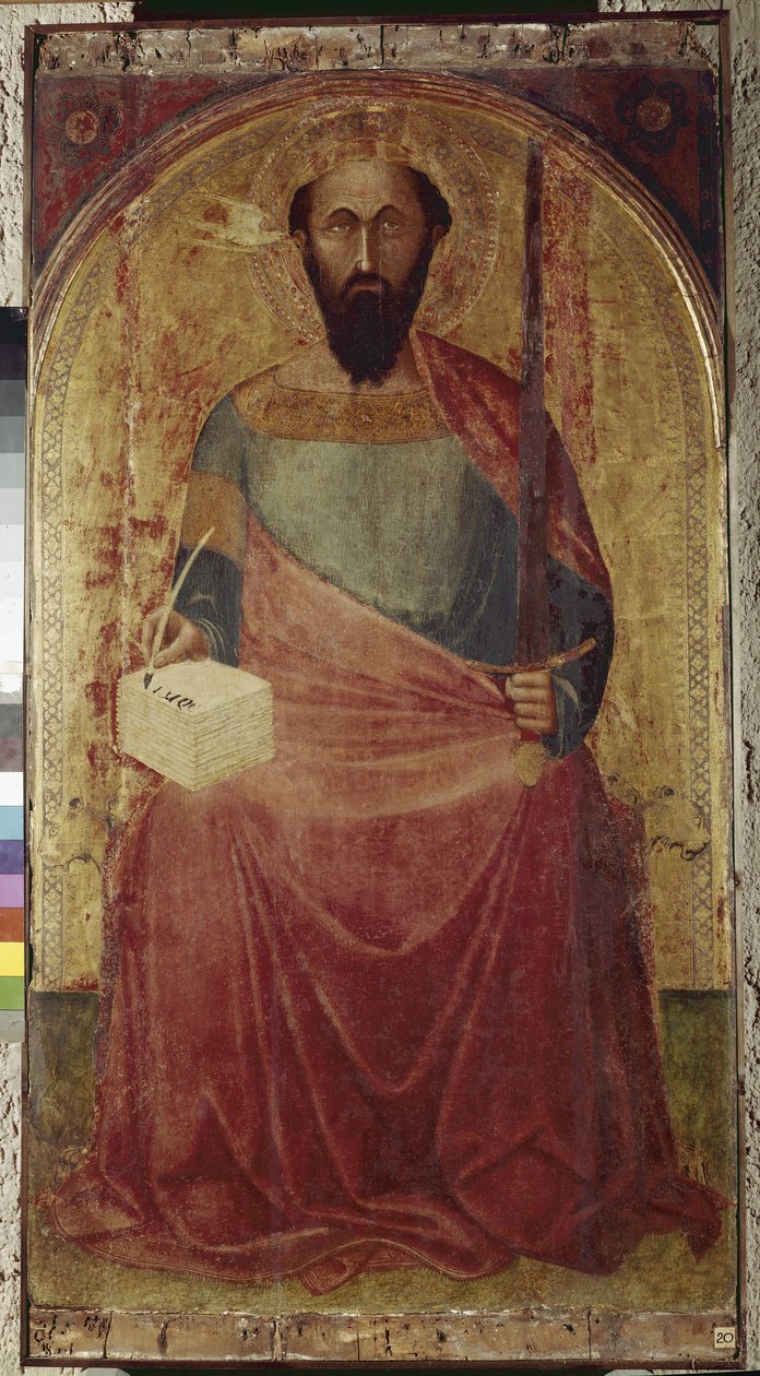Święty Paweł. Obraz Ambrogio Lorenzettiego (1290-1348). Malowanie na drewnie. Roccalbegna (Grosseto), kościół świętych Piotra i Pawła autorstwa Ambrogio Lorenzetti