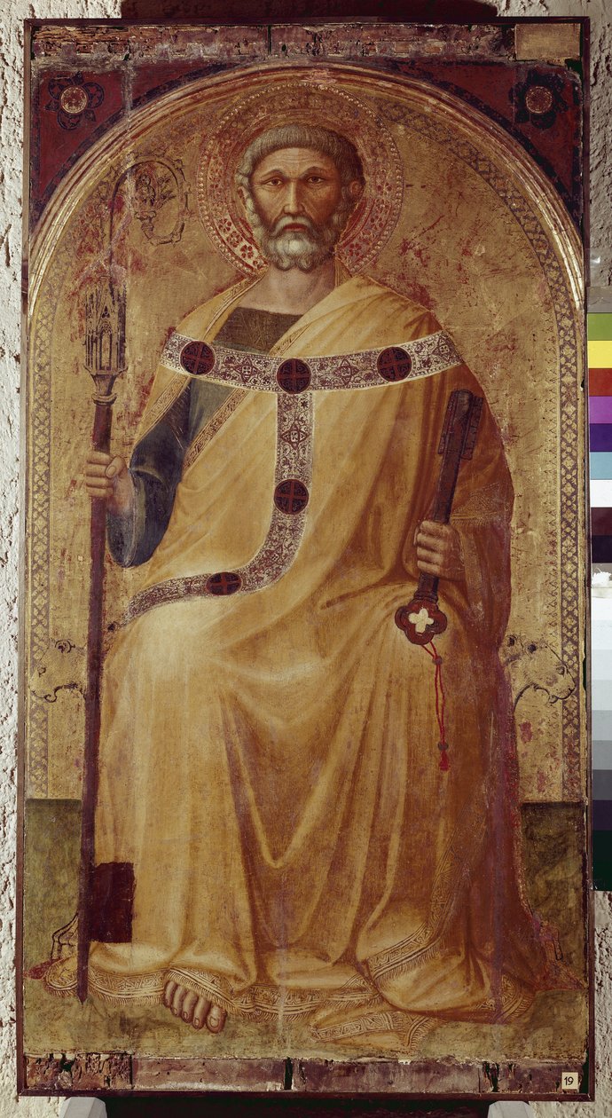 Święty Piotr. Obraz Ambrogio Lorenzettiego (1290-1348). Malowanie na drewnie. Roccalbegna (Grosseto), kościół świętych Piotra i Pawła autorstwa Ambrogio Lorenzetti