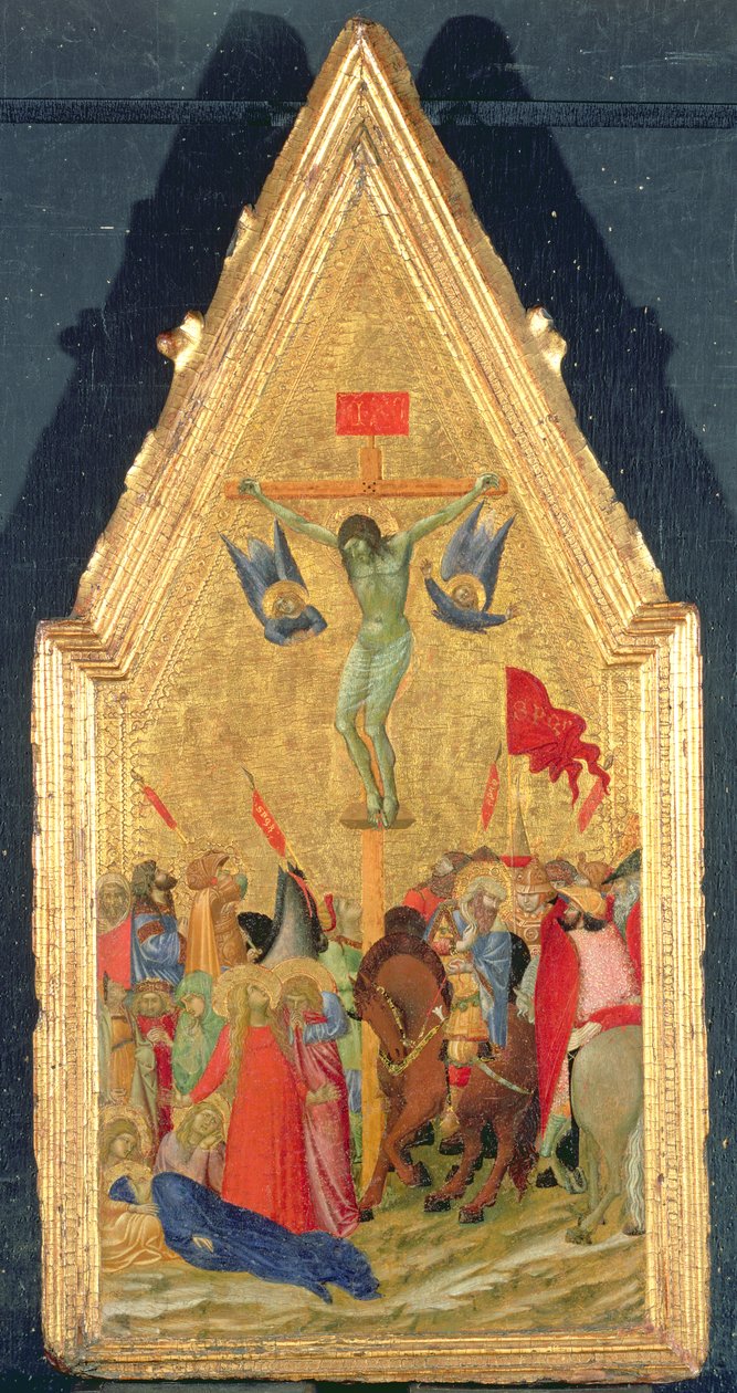 Ukrzyżowanie, ok. 1348-49 (tempera i złoty płatek na panelu) autorstwa Ambrogio Lorenzetti