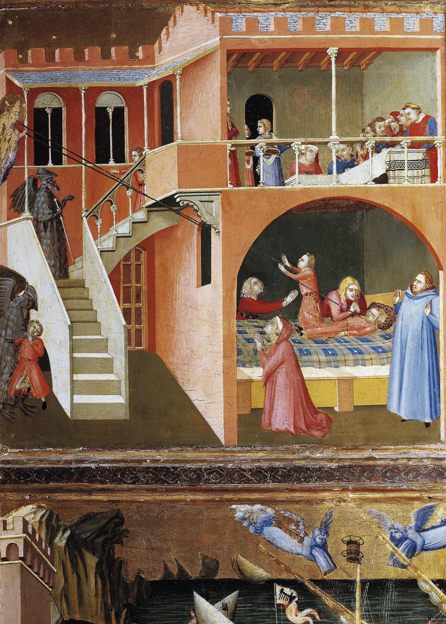 Zmartwychwstanie zmarłego dziecka. Sceny z życia św. Mikołaja (Tempera na drewnie) autorstwa Ambrogio Lorenzetti