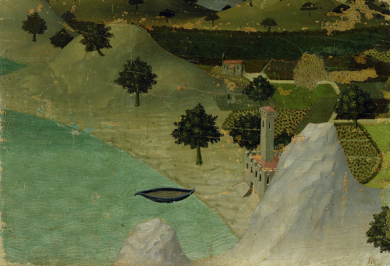 Widok na zamek na brzegu jeziora autorstwa Ambrogio Lorenzetti