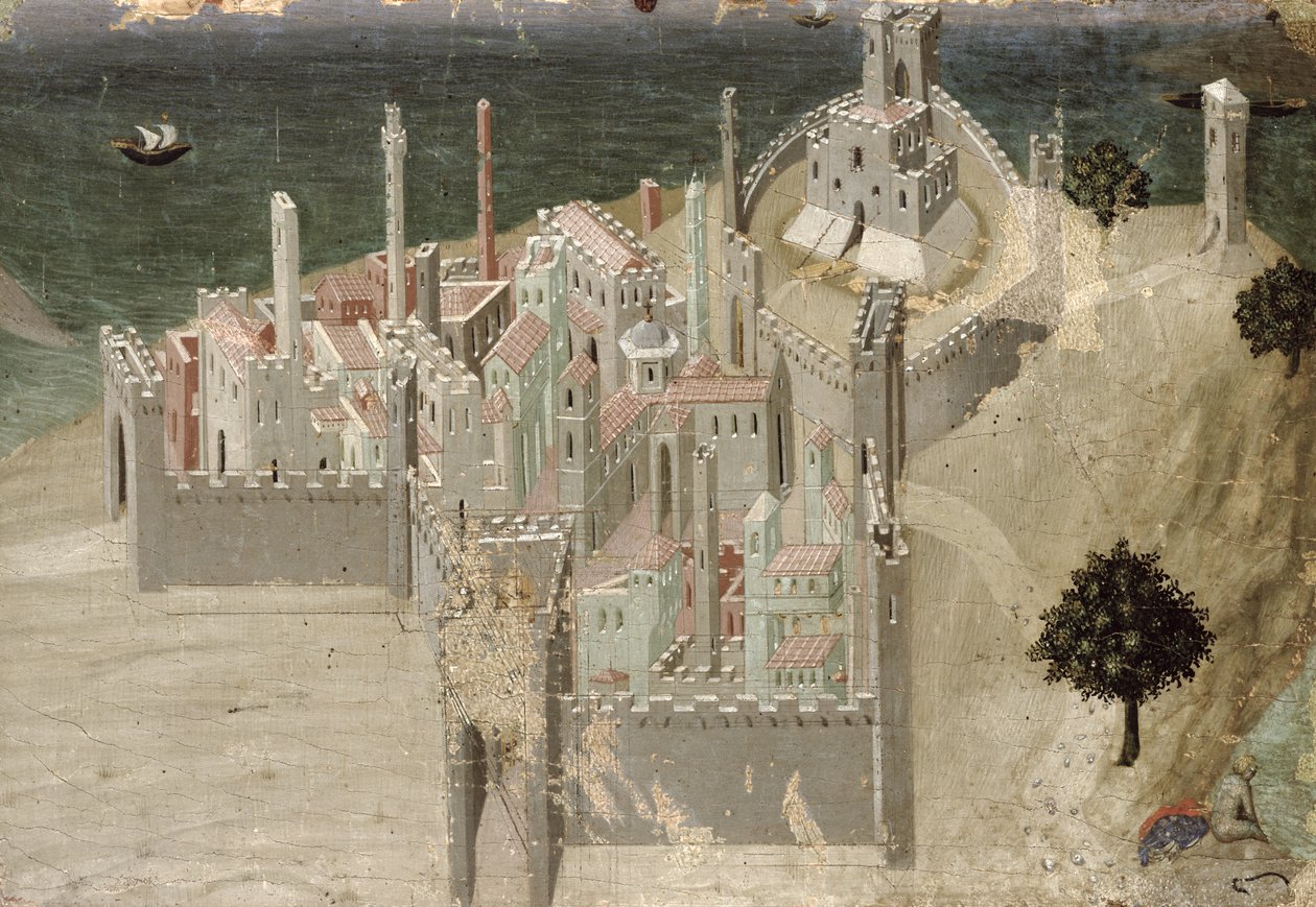 Widok nadmorskiego miasta (olej na panelu) autorstwa Ambrogio Lorenzetti