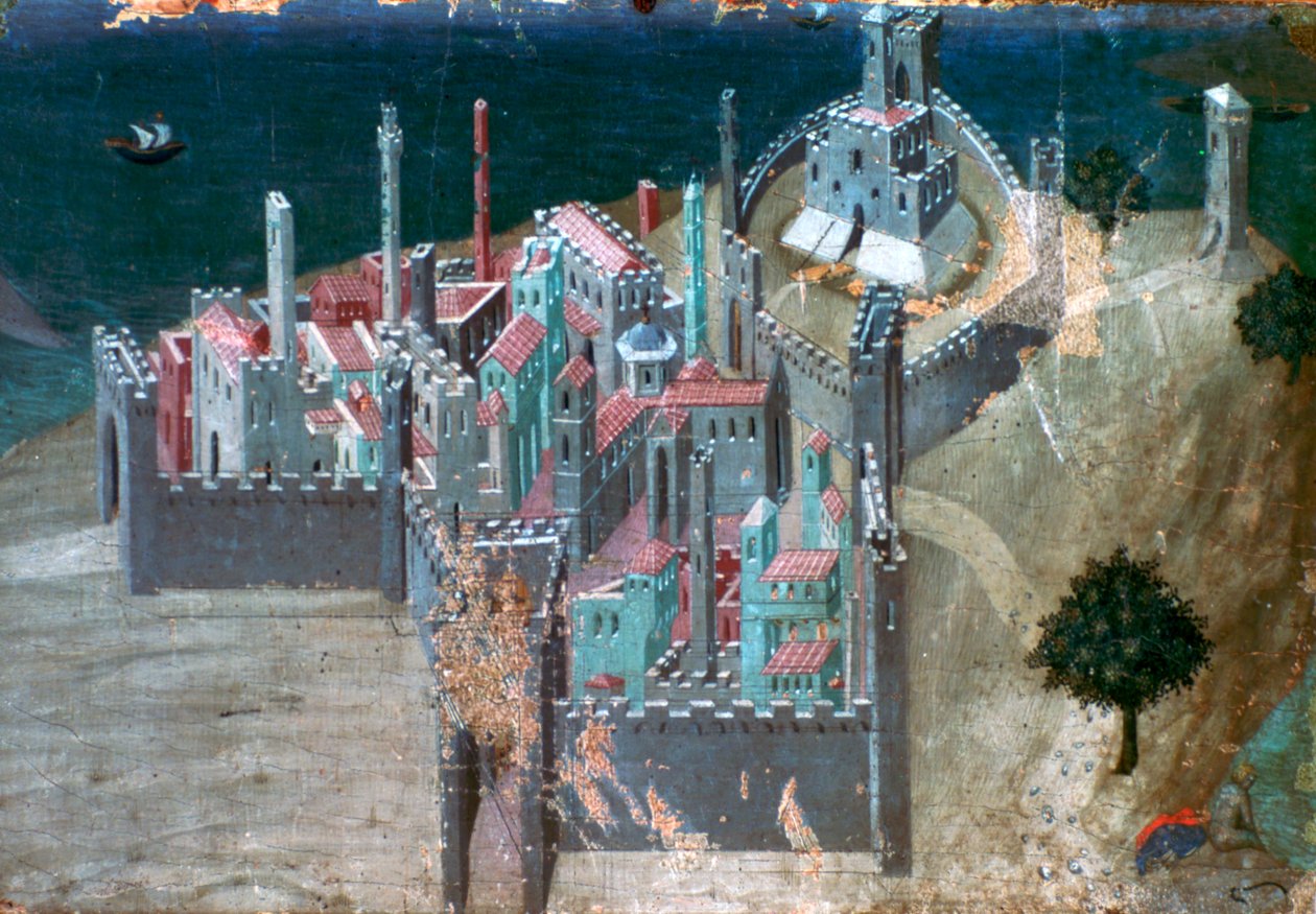 Widok nadmorskiego miasta, ok. 1300-1348 autorstwa Ambrogio Lorenzetti