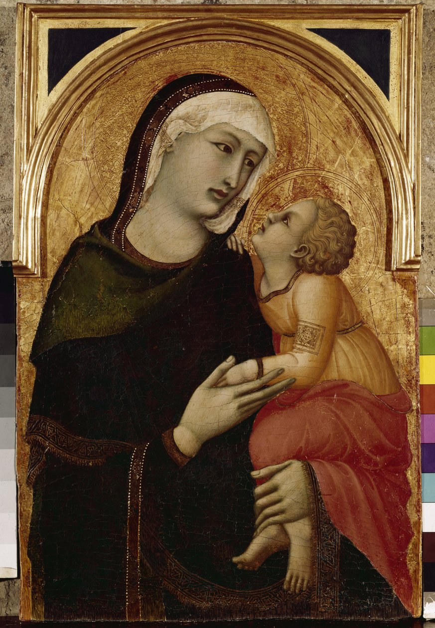 Dziewica z Dzieciątkiem (tempera i złoty liść na drewnie) autorstwa Ambrogio Lorenzetti