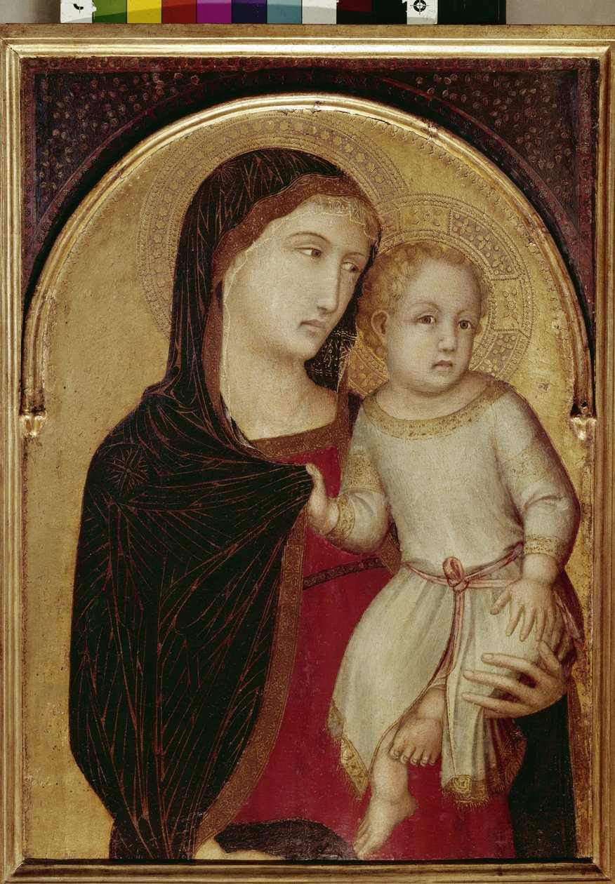 Dziewica z Dzieciątkiem (tempera i złoty liść na drewnie, ok. 1335) autorstwa Ambrogio Lorenzetti
