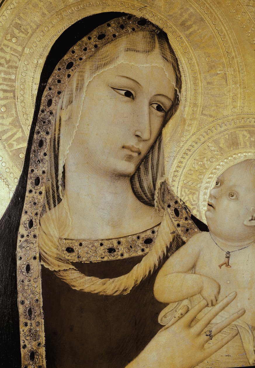 Dziewica z Dzieciątkiem, szczegół. Tryptyk Świętego Prokuratora (Tempera na drewnie) autorstwa Ambrogio Lorenzetti