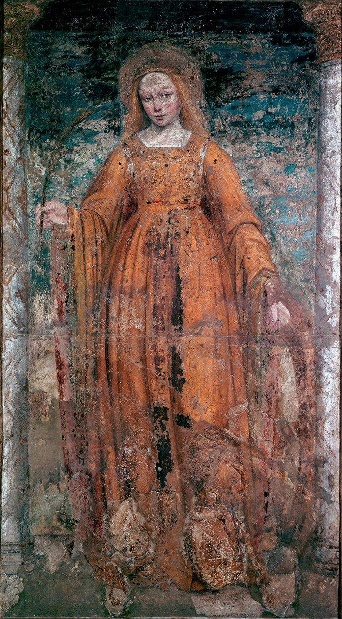 Fresk św. Katarzyny ze Sieny autorstwa Ambrogio da Fossano zwany Bergognone (1460-1523). Wymiary 170x77 cm Mediolan, Galeria Sztuki Brera autorstwa Ambrogio da Fossano (c.1460 1523) (attr.to)