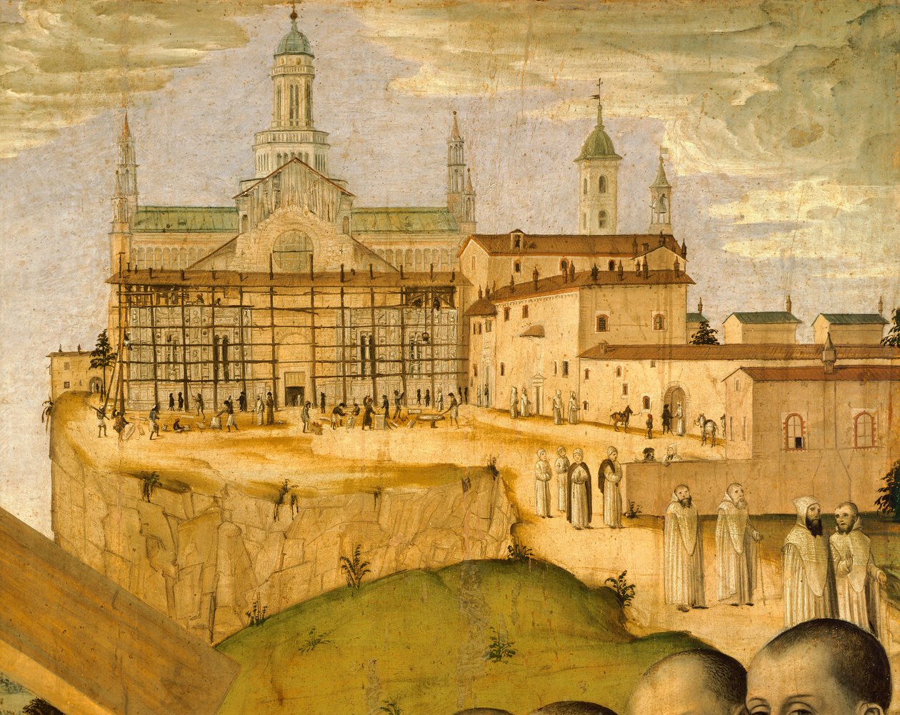 Budowa Certosa di Pavia przez Ambrogio da Fossano znanego jako Bergognone (ok. 1453-1523), Włochy, XV wiek, fragment autorstwa Ambrogio da Fossano (c.1460 1523)