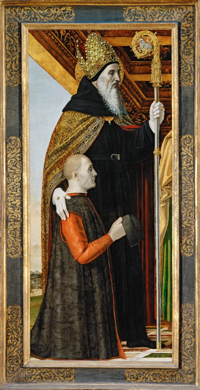 Święty Augustyn i klęczący darczyńca ... autorstwa Ambrogio da Fossano (c.1460-1523)