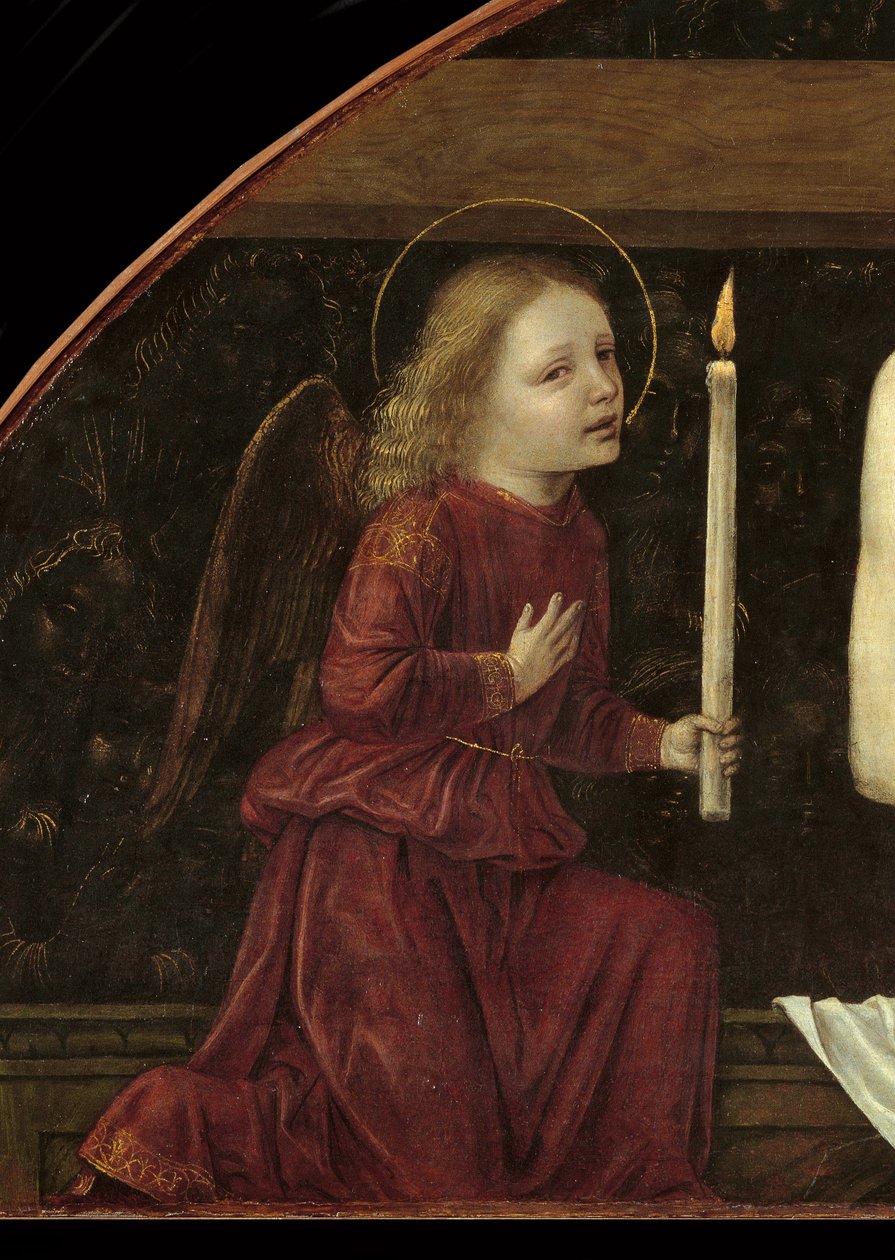 Chrystus w Piete w otoczeniu dwóch aniołów Szczegół przedstawiający anioła trzymającego świecę autorstwa Ambrogio da Fossano (c.1460 1523)