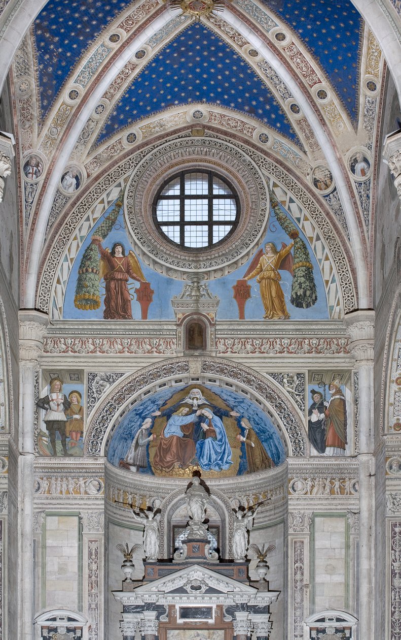 Koronacja Najświętszej Marii Panny z Bogiem i Duchem Świętym między Francesco a Ludovico Sforza, 1500-1522 autorstwa Ambrogio da Fossano