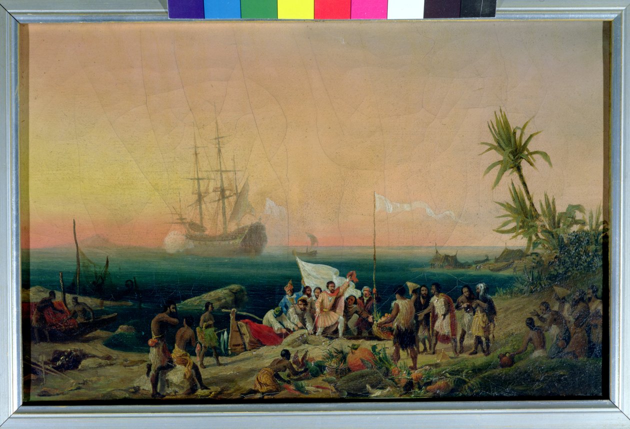 Jean de Bethencourt (ok.1360-1425), Norman Navigator, odkrywając wyspę Lanzarote w 1402, 1848 autorstwa Ambroise Louis Garneray
