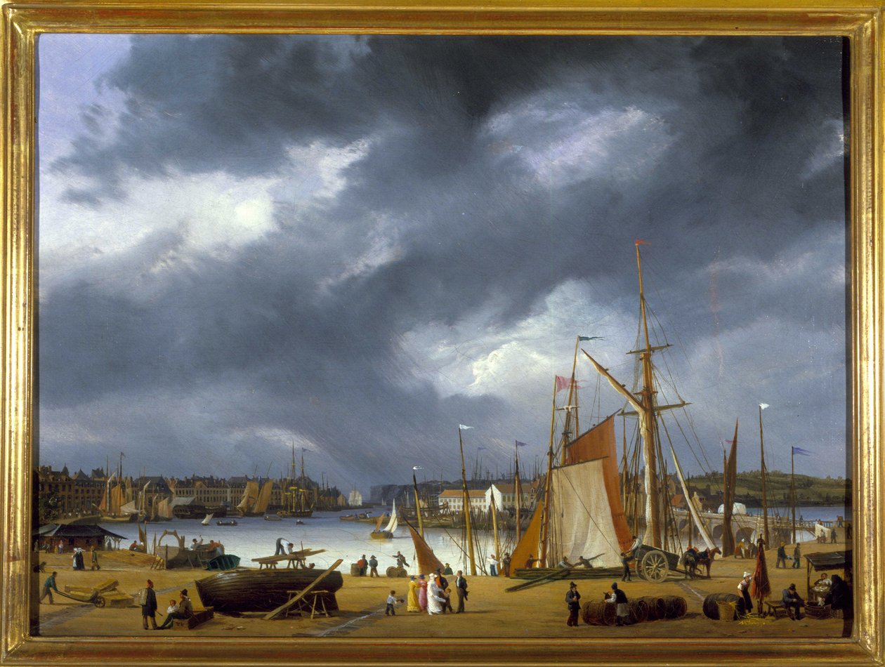 Port w Dieppe, Louis Garneray, sd. ok. 1820, Olej na płótnie, H. 0,330; L. 0,460. CCIP Dz. autorstwa Ambroise Louis Garneray