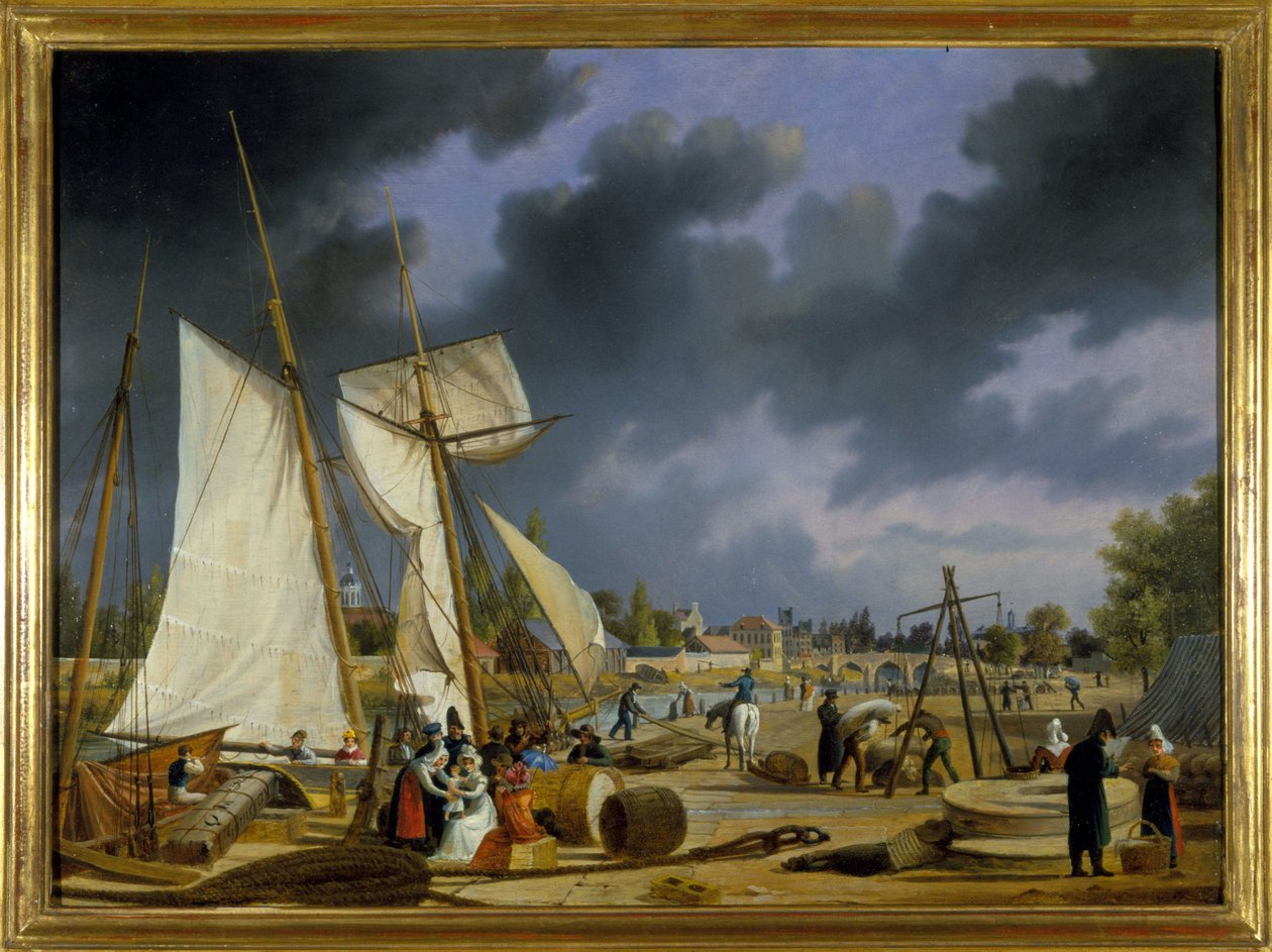 Port Caen, Louis Garneray, sd. ok. 1820, Olej na płótnie, H. 0,330; L. 0,460. CCIP Dz. autorstwa Ambroise Louis Garneray