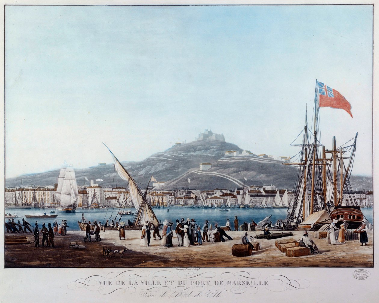 Widok na port w Marsylii pod akwarelą Restauracji Ambroise Louis Garneray (1783-1857) Marsylia z XIX wieku, Musee de la Marine autorstwa Ambroise Louis Garneray