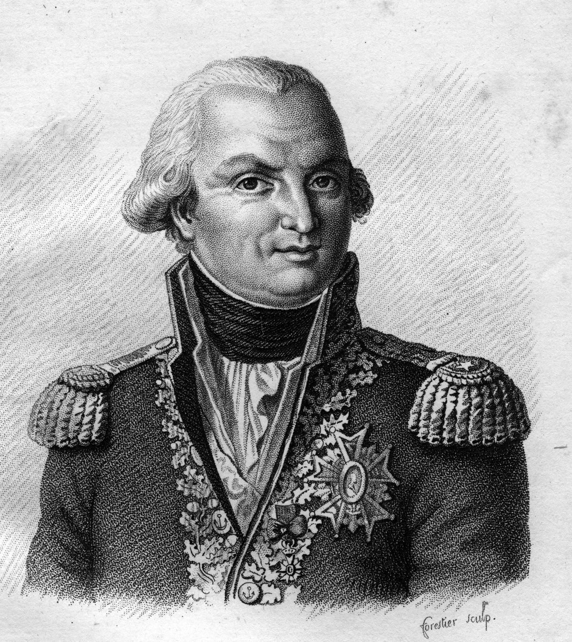 Admirał Villaret de Joyeuse (Louis Thomas, hrabia Villaret de Joyeuse) Admirał francuski (1747-1812). w „Portretach francuskich generałów po zwycięstwach i podbojach Francuzów””. Grawerowane przez Ambroise Tardieu w 1818 roku. Kolekcja Stella. autorstwa Ambroise Tardieu
