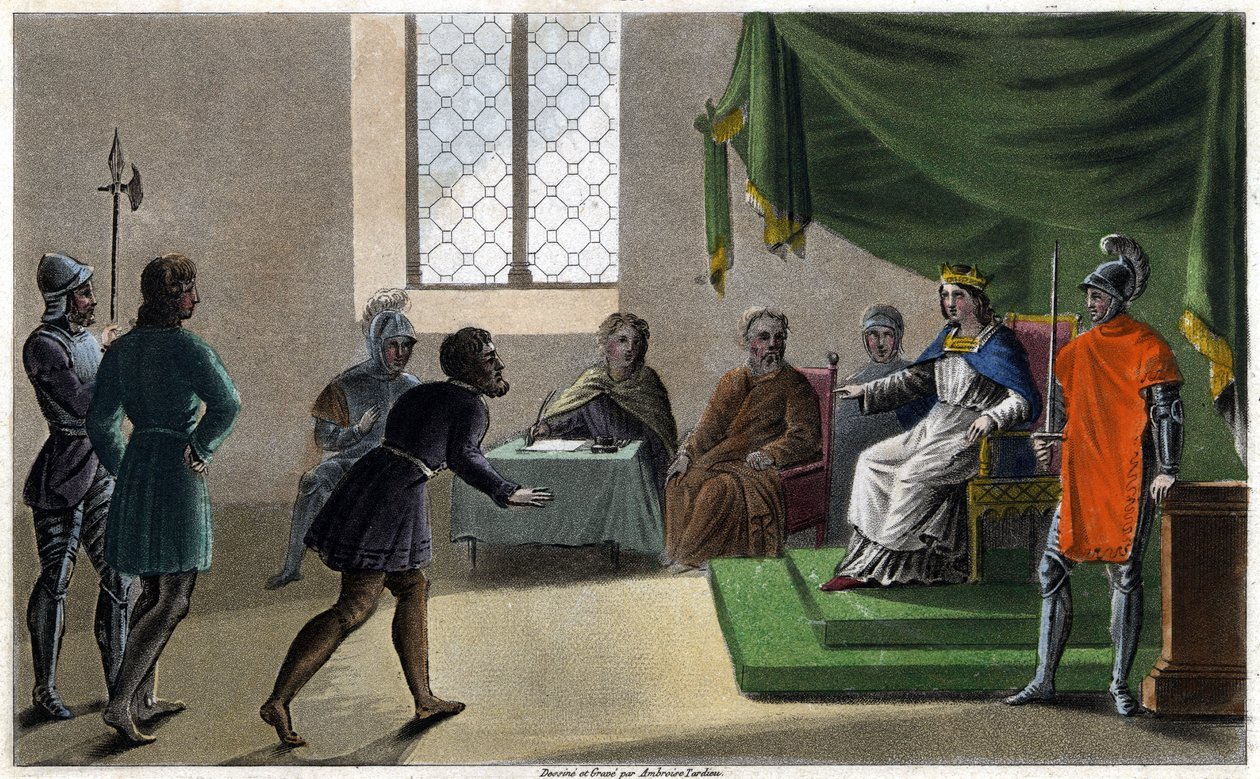 Childebert II sprawiedliwy wymierza sprawiedliwość swoim poddanym (711). Zaprojektowany i wygrawerowany przez Ambroise Tardieu w 1825 roku. autorstwa Ambroise Tardieu