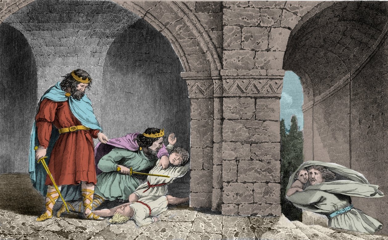Childebert I (ok. 498-558) podczas mordu jego braci spadkobierców - Childebert pozwoliłem Clotaire